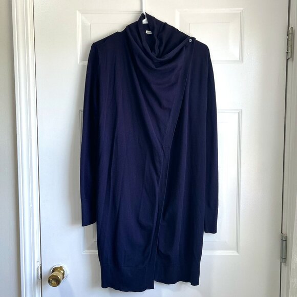 Zara Long Knit Sweater Waterfall Open Front Navy Blue Cardigan Size Medium - Picture 1 of 7